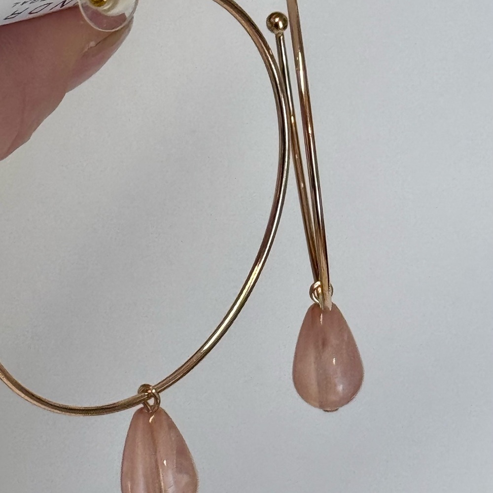 Laundry By Shelli Segal Gold Hoop Earrings with Pink Drops 3 inch